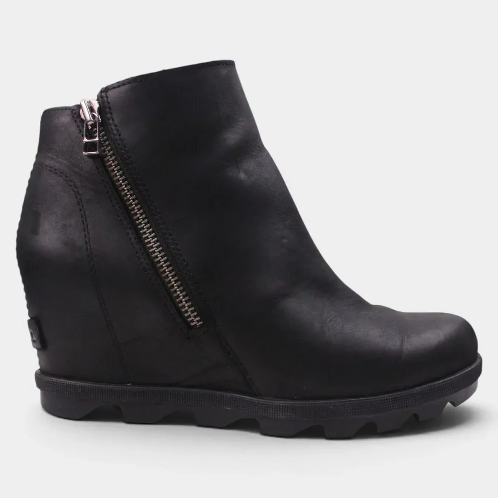 Sorel Joan of Arctic Wedge II Zip Boots Women 9 Black Leather